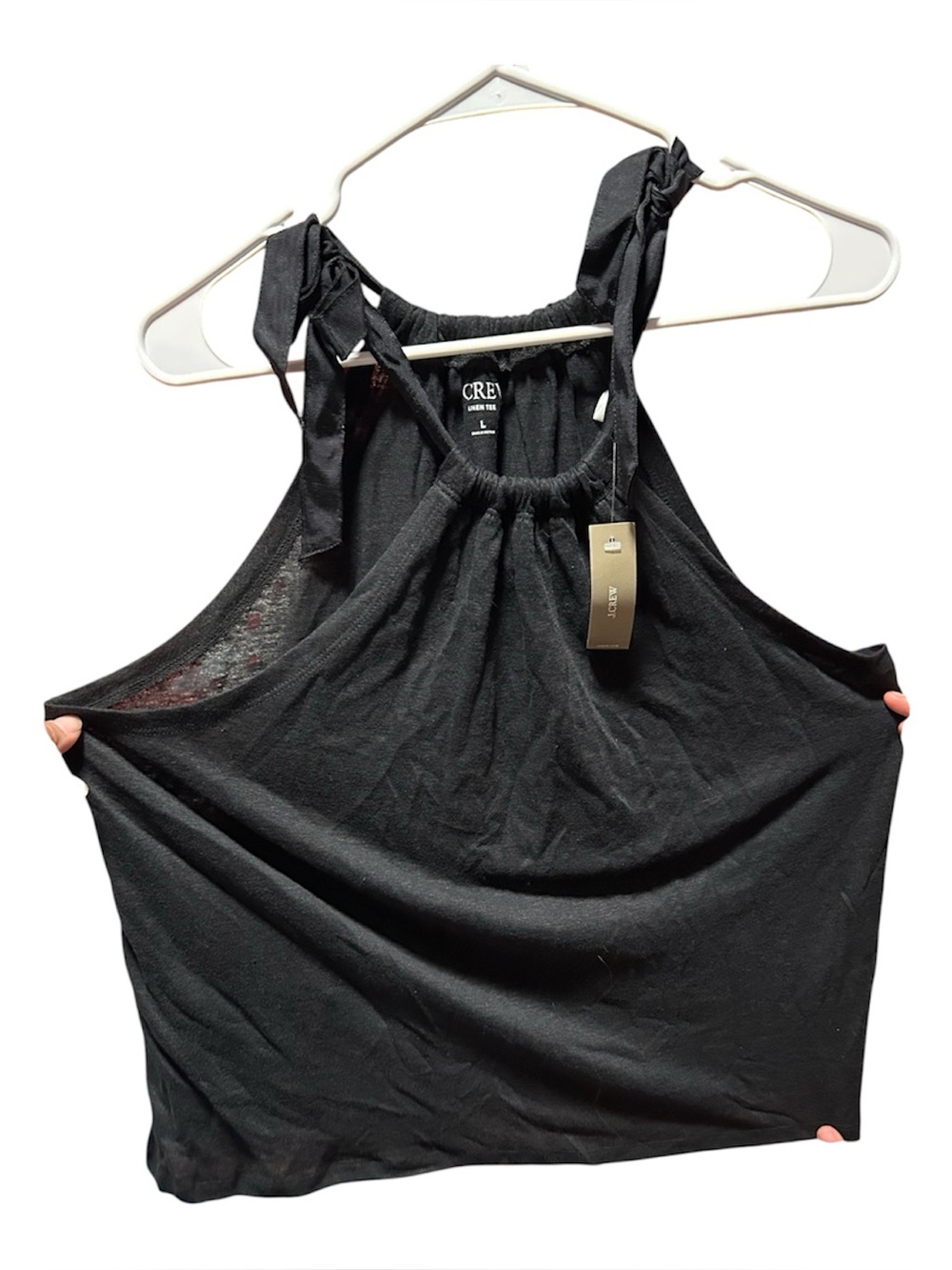 NWT J.Crew Bow-Tie Linen Tank Top Black Halter Size L